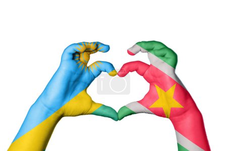 Photo for Rwanda Suriname Heart, Hand gesture making heart, Clipping Path - Royalty Free Image