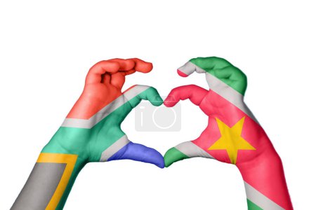 Photo for South Africa Suriname Heart, Hand gesture making heart, Clipping Path - Royalty Free Image