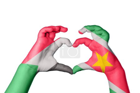 Photo for Sudan Suriname Heart, Hand gesture making heart, Clipping Path - Royalty Free Image