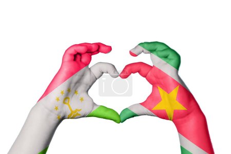 Photo for Tajikistan Suriname Heart, Hand gesture making heart, Clipping Path - Royalty Free Image