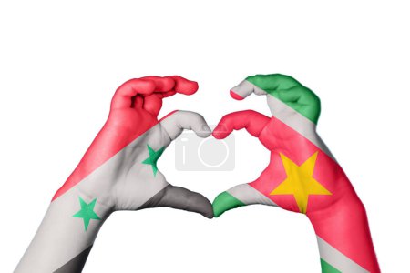 Photo for Syria Suriname Heart, Hand gesture making heart, Clipping Path - Royalty Free Image