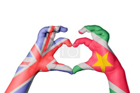 Photo for United Kingdom Suriname Heart, Hand gesture making heart, Clipping Path - Royalty Free Image