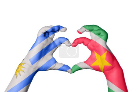 Photo for Uruguay Suriname Heart, Hand gesture making heart, Clipping Path - Royalty Free Image