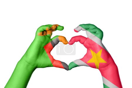 Photo for Zambia Suriname Heart, Hand gesture making heart, Clipping Path - Royalty Free Image