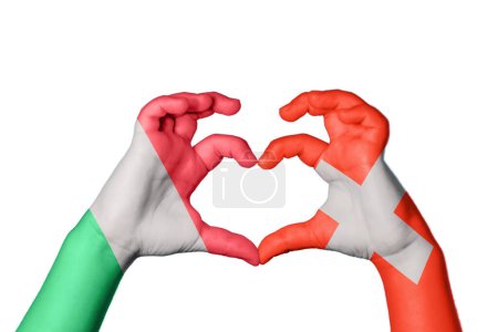 Photo for Italy Switzerland Heart, Hand gesture making heart, Clipping Path - Royalty Free Image