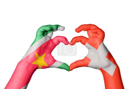 Photo for Suriname Switzerland Heart, Hand gesture making heart, Clipping Path - Royalty Free Image