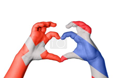 Photo for Switzerland Thailand Heart, Hand gesture making heart, Clipping Path - Royalty Free Image