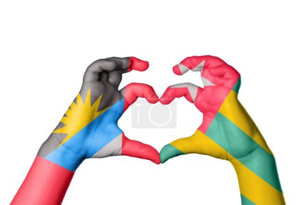 Photo for Antigua and Barbuda Togo Heart, Hand gesture making heart, Clipping Path - Royalty Free Image