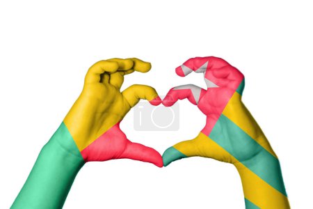 Photo for Benin Togo Heart, Hand gesture making heart, Clipping Path - Royalty Free Image