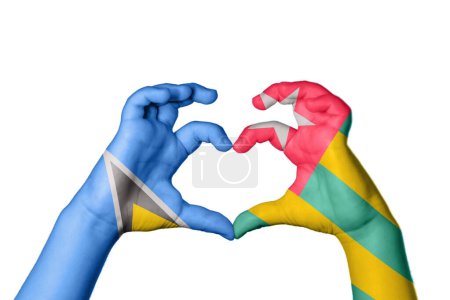 Photo for Saint Lucia Togo Heart, Hand gesture making heart, Clipping Path - Royalty Free Image