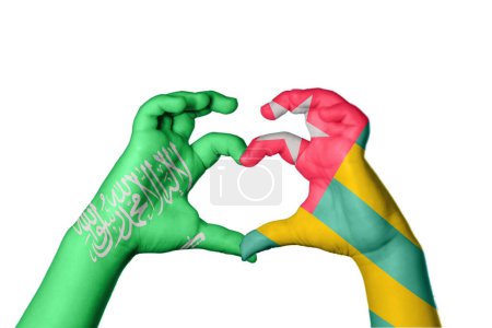 Photo for Saudi Arabia Togo Heart, Hand gesture making heart, Clipping Path - Royalty Free Image