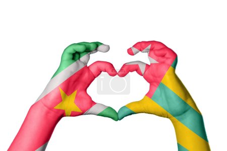 Photo for Suriname Togo Heart, Hand gesture making heart, Clipping Path - Royalty Free Image