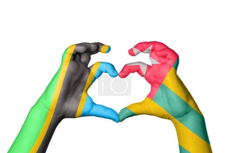 Photo for Tanzania Togo Heart, Hand gesture making heart, Clipping Path - Royalty Free Image