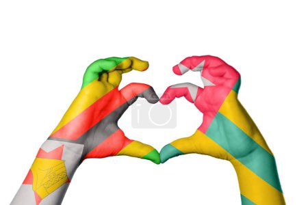 Photo for Zimbabwe Togo Heart, Hand gesture making heart, Clipping Path - Royalty Free Image