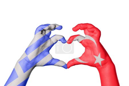 Photo for Greece Turkey Heart, Hand gesture making heart, Clipping Path - Royalty Free Image
