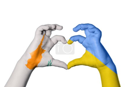 Photo for Cyprus Ukraine Heart, Hand gesture making heart, Clipping Path - Royalty Free Image