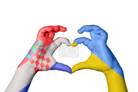 Photo for Croatia Ukraine Heart, Hand gesture making heart, Clipping Path - Royalty Free Image