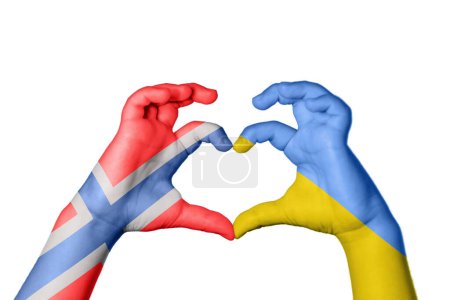 Norway Ukraine Heart, Hand gesture making heart, Clipping Path