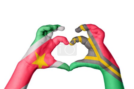 Photo for Suriname Vanuatu Heart, Hand gesture making heart, Clipping Path - Royalty Free Image