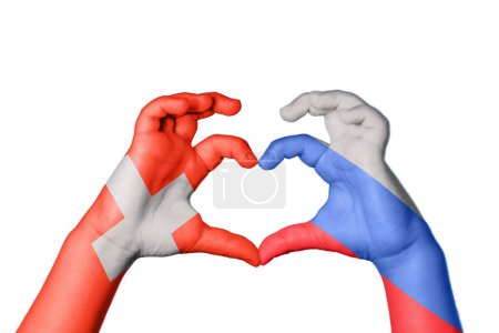 Photo for Switzerland Russia Heart, Hand gesture making heart, Clipping Path - Royalty Free Image