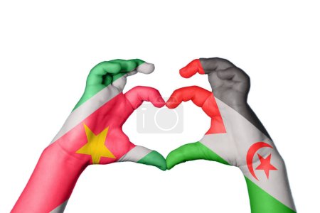 Photo for Suriname Sahrawi Arab Democratic Republic Heart, Hand gesture making heart, Clipping Path - Royalty Free Image
