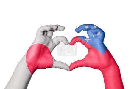 Photo for Japan Samoa Heart, Hand gesture making heart, Clipping Path - Royalty Free Image