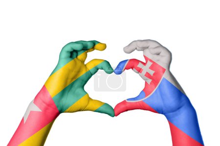 Photo for Togo Slovakia Heart, Hand gesture making heart, Clipping Path - Royalty Free Image