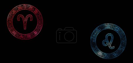 Photo for Aries and Leo Compatibility, Horoscope Symbols - Royalty Free Image