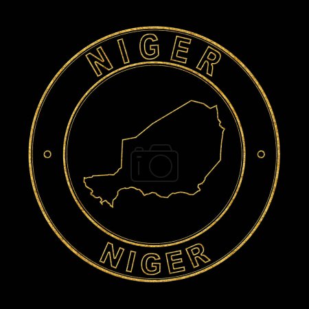Téléchargez les photos : Carte du Niger, Timbre d'or Arrière-plan noir, Chemin de coupure - en image libre de droit