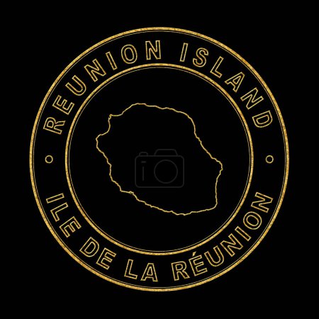 Téléchargez les photos : Carte de La Réunion, Timbre doré Arrière-plan noir, Chemin de coupe - en image libre de droit