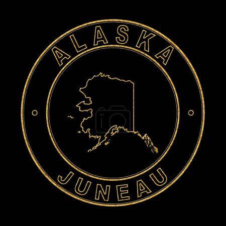 Téléchargez les photos : Carte de Alaska, Timbre doré Arrière-plan noir, Sentier de coupure - en image libre de droit