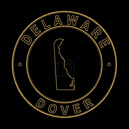Téléchargez les photos : Carte du Delaware, Timbre d'or Arrière-plan noir, Chemin de coupure - en image libre de droit