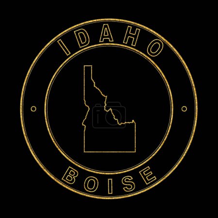 Téléchargez les photos : Carte de Idaho, Doré Timbre Arrière-plan noir, Chemin de coupe - en image libre de droit