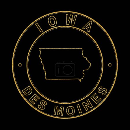 Téléchargez les photos : Carte de Iowa, Golden Stamp Arrière-plan noir, Chemin de coupure - en image libre de droit