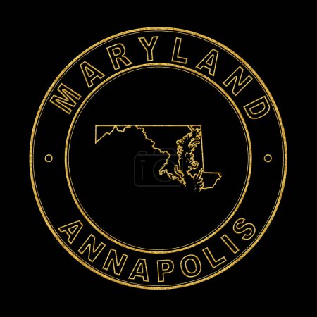 Téléchargez les photos : Carte du Maryland, Timbre doré Arrière-plan noir, Sentier de coupure - en image libre de droit