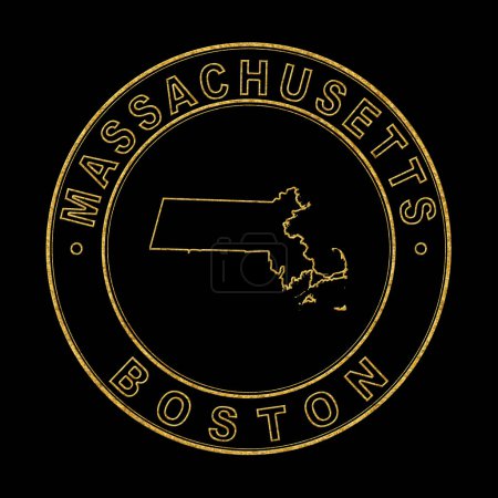 Téléchargez les photos : Carte du Massachusetts, Timbre d'or Arrière-plan noir, Chemin de coupure - en image libre de droit