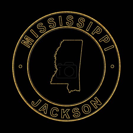 Téléchargez les photos : Carte du Mississippi, Doré Timbre Arrière-plan noir, Chemin de coupe - en image libre de droit
