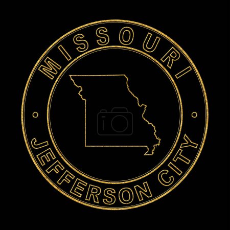 Téléchargez les photos : Carte du Missouri, Doré Timbre Arrière-plan noir, Chemin de coupe - en image libre de droit