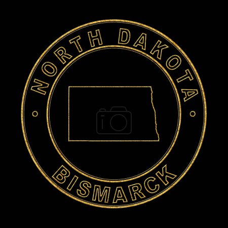 Téléchargez les photos : Carte du Dakota du Nord, Timbre doré Arrière-plan noir, Sentier de coupure - en image libre de droit