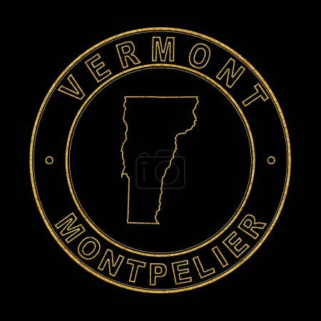 Téléchargez les photos : Carte du Vermont, Timbre doré Arrière-plan noir, Sentier de coupure - en image libre de droit