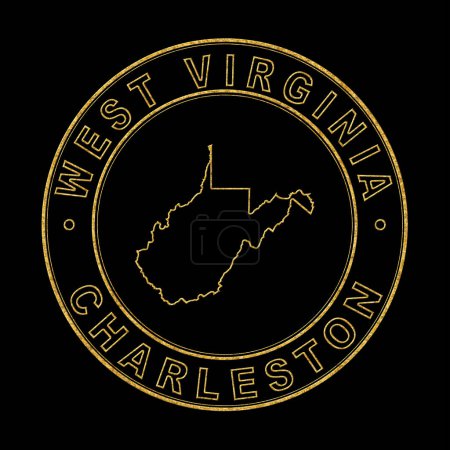 Téléchargez les photos : Carte de Virginie-Occidentale, Timbre doré Arrière-plan noir, Sentier de coupure - en image libre de droit