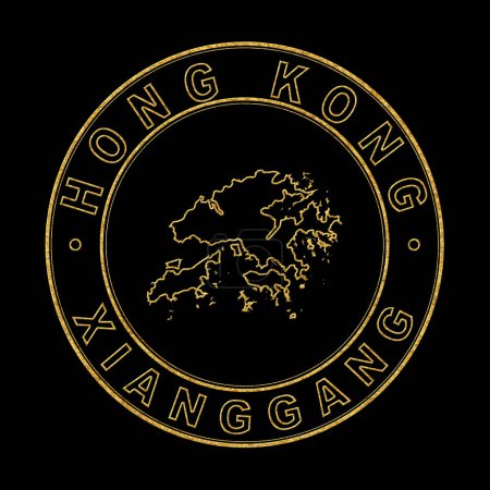 Téléchargez les photos : Carte de Hong Kong, Timbre d'or Arrière-plan noir, Chemin de coupure - en image libre de droit