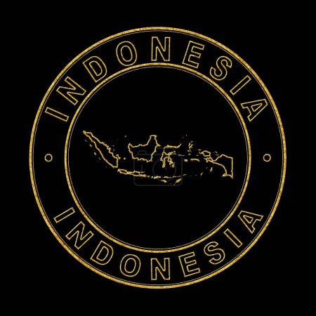 Téléchargez les photos : Carte de Indonésie, Timbre d'or Arrière-plan noir, Chemin de coupe - en image libre de droit
