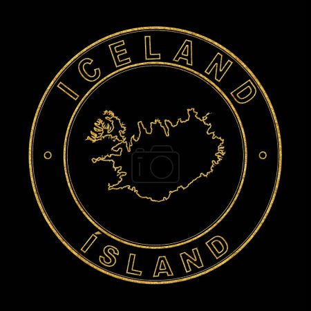 Téléchargez les photos : Carte de Islande, Timbre d'or Arrière-plan noir, Chemin de coupe - en image libre de droit