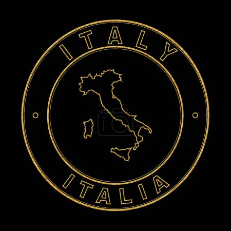 Téléchargez les photos : Carte de L'Italie, Timbre Doré Arrière-plan noir, Sentier de coupe - en image libre de droit