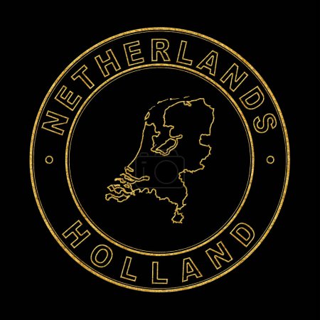 Téléchargez les photos : Carte des Pays-Bas, Timbre doré Arrière-plan noir, Chemin de coupe - en image libre de droit