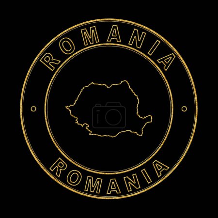 Téléchargez les photos : Carte de Roumanie, Timbre d'or Arrière-plan noir, Chemin de coupe - en image libre de droit