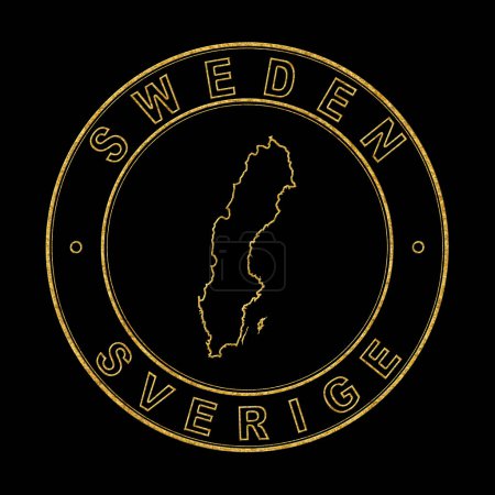 Téléchargez les photos : Carte de La Suède, Timbre d'or Arrière-plan noir, Chemin de coupure - en image libre de droit