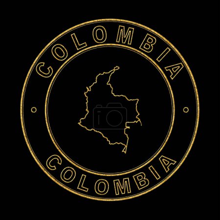 Téléchargez les photos : Carte de Colombie, Timbre doré Arrière-plan noir, Sentier de coupe - en image libre de droit