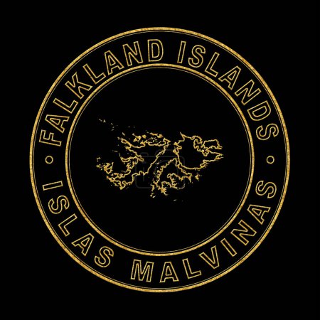 Téléchargez les photos : Carte des îles Falkland, Timbre doré Arrière-plan noir, Sentier de coupure - en image libre de droit